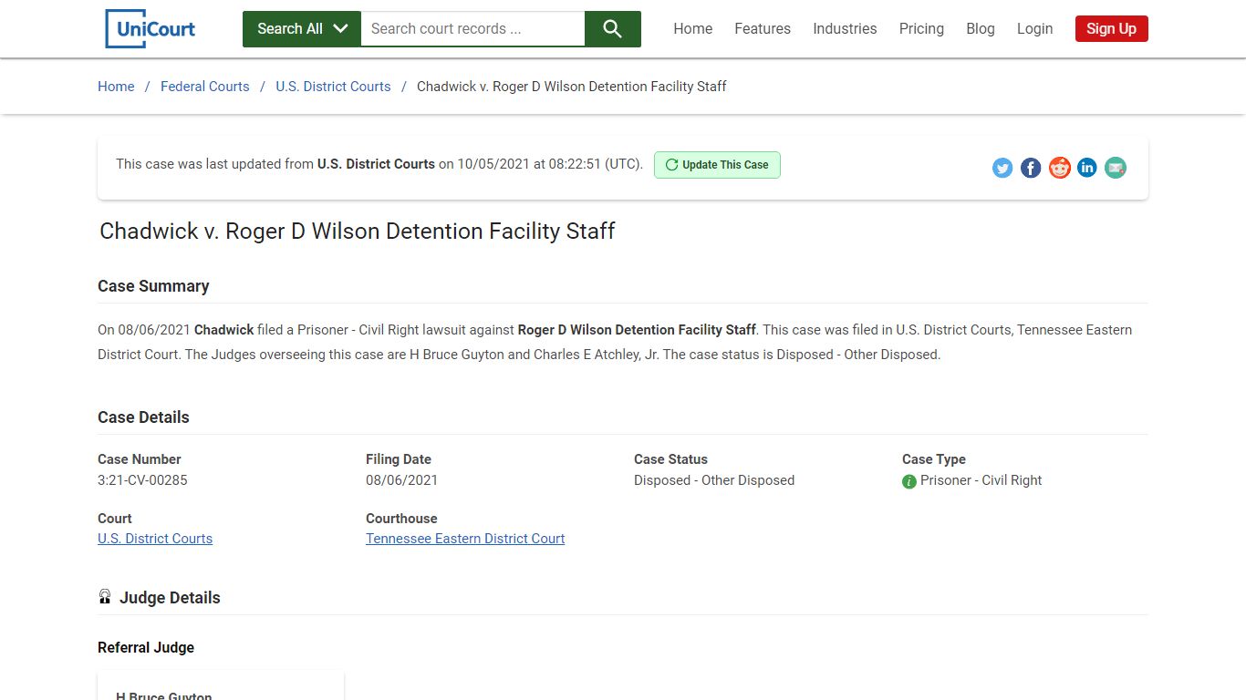 Chadwick v. Roger D Wilson Detention Facility Staff